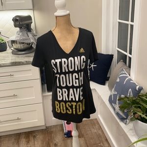 Adidas black and white strong tough brave Boston v neck t shirt